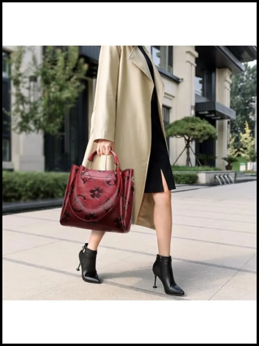Vegan Leather Floral Embossed Top Handle Satchel Tote 3-in-1 Large Shoulder Bag
